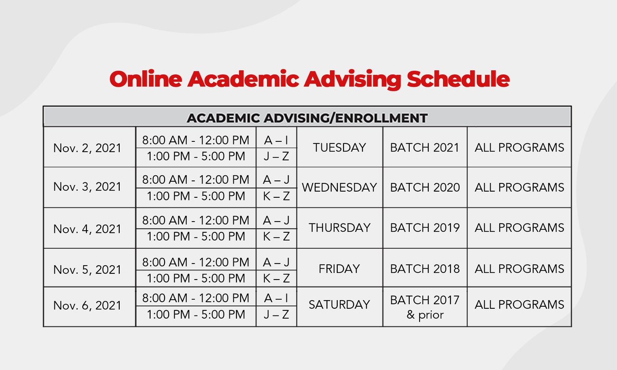MapuaUniv's tweet photo. Mapúans, please be reminded of the enrollment and academic advising schedule and other important dates for the 2nd Quarter of A.Y. 2021–2022. Read the complete academic and enrollment guidelines for the upcoming quarter by visiting https://t.co/uxeMcafOPZ.... https://t.co/hQqhzLihF3