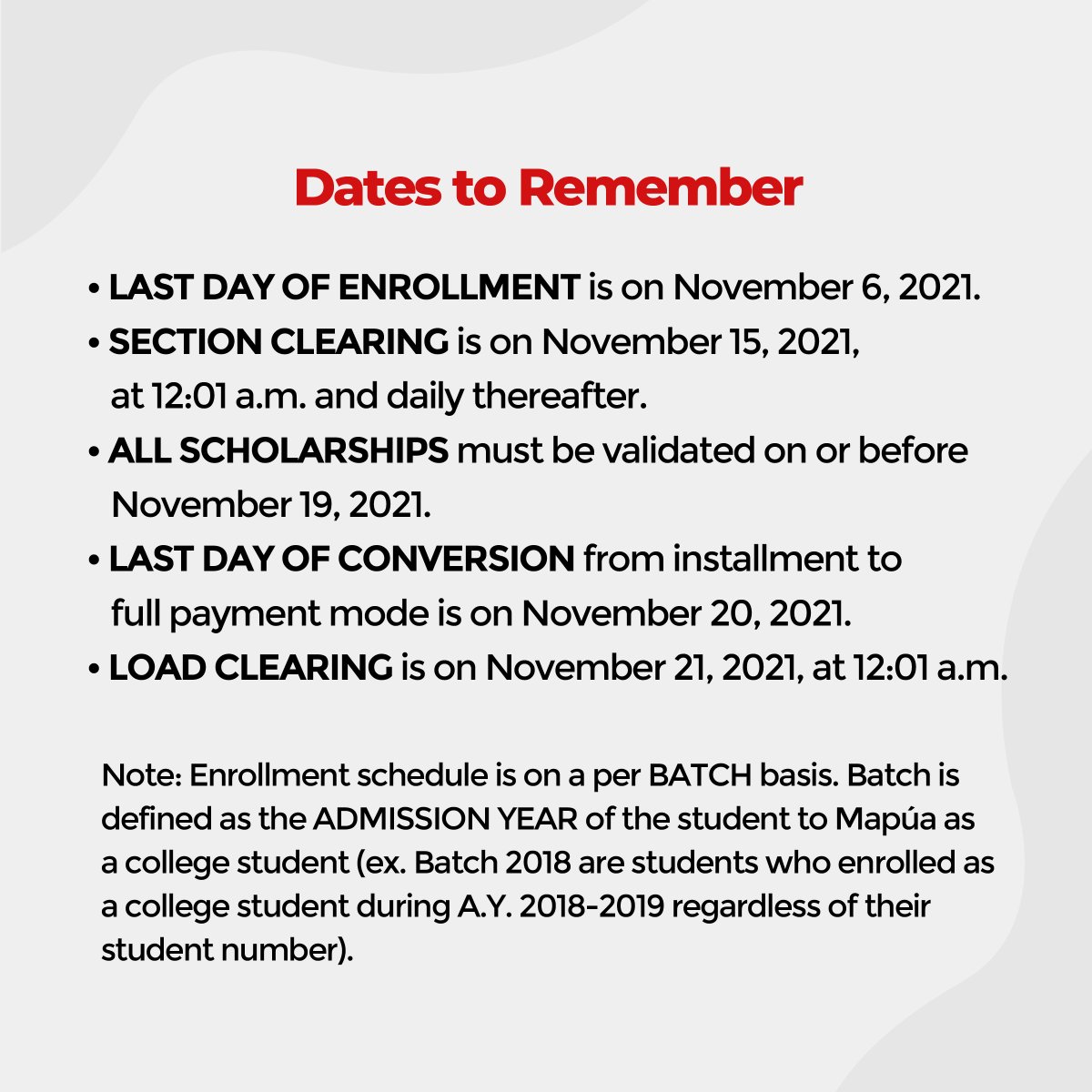 MapuaUniv's tweet photo. Mapúans, please be reminded of the enrollment and academic advising schedule and other important dates for the 2nd Quarter of A.Y. 2021–2022. Read the complete academic and enrollment guidelines for the upcoming quarter by visiting https://t.co/uxeMcafOPZ.... https://t.co/hQqhzLihF3