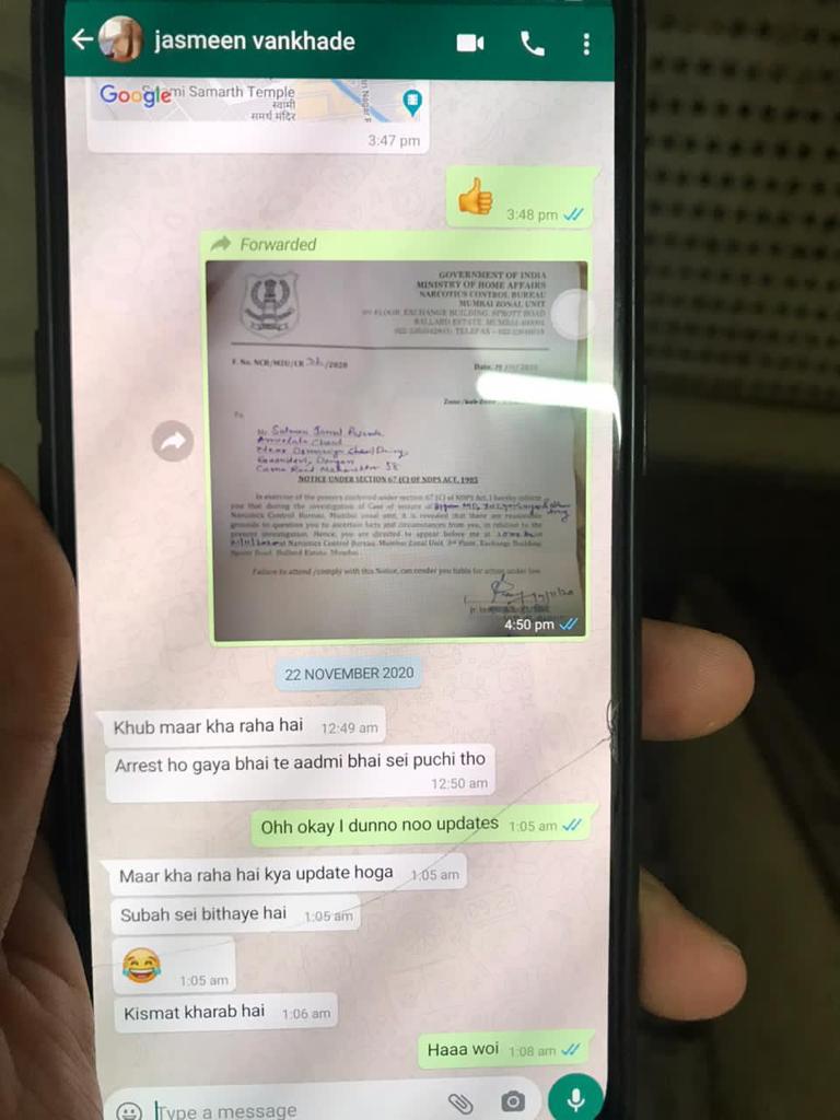 nawabmalikncp's tweet photo. Screenshot of the whatsapp chat between Yasmeen Dawood Wankhede (sister of NCB official Sameer Dawood Wankhede) and a drug peddler.
Question arises, is this morally, ethically and legally right ? https://t.co/eeKNIwxS1Z