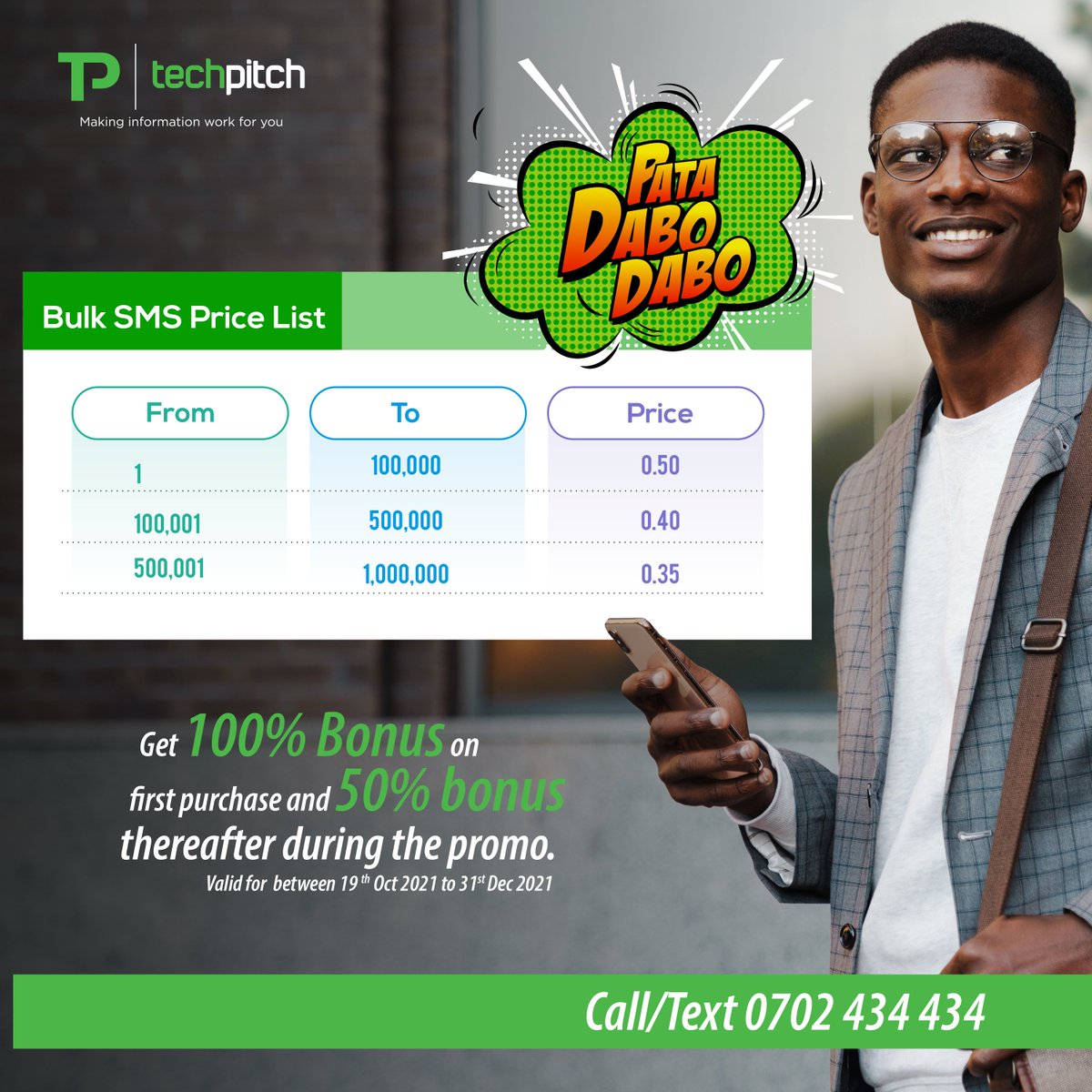 tech_pitch's tweet photo. Boost your business with our simple bulk sms service. From 0.5 per SMS, you get enough SMS to engage your clients.

We provide free training on how to utilize our bulk SMS platform, 24/7 customer service.

Sign Up https://t.co/xLrQa6gSyd today and get started

Unangojaaa!!!! https://t.co/7j6b3v7q7L