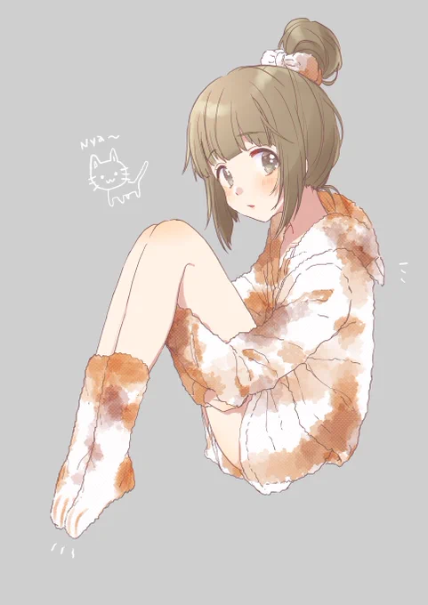猫柄のもこもこくつしたがかわいいねってらくがき 