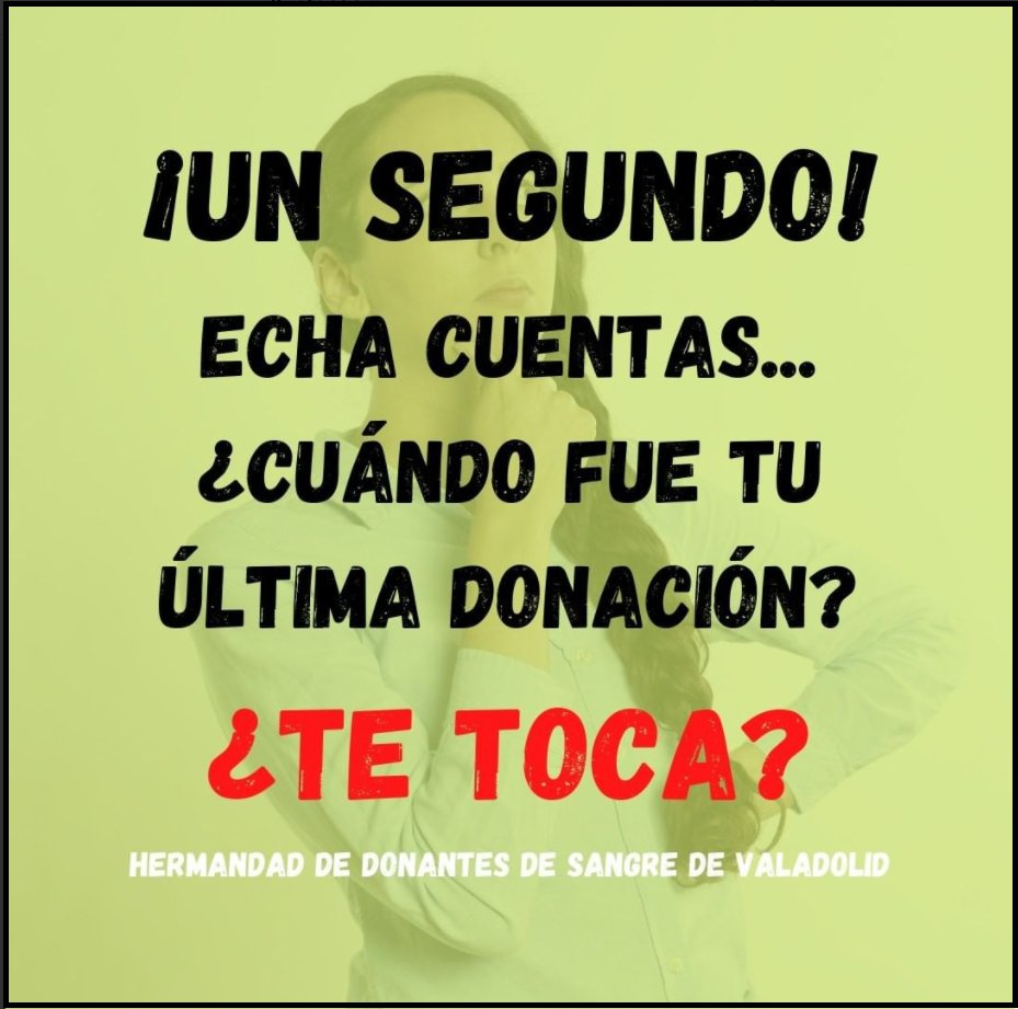 donasangresoria's tweet photo. Hoy compartimos la publicación de @donasangreVall para hacerte la misma pregunta ¿Te toca #DonarSangre? 🤔
❤️Martes y miércoles de 9 a 15 h @IECSCYL Parque Santa Clara
❤️Jueves 4 los trabajadores de #CyndeaPharma
❤️Viernes 5🚑@elburgodeosma 16:30 a 18:00 Cl Mayor. https://t.co/CSVPTi1SW7