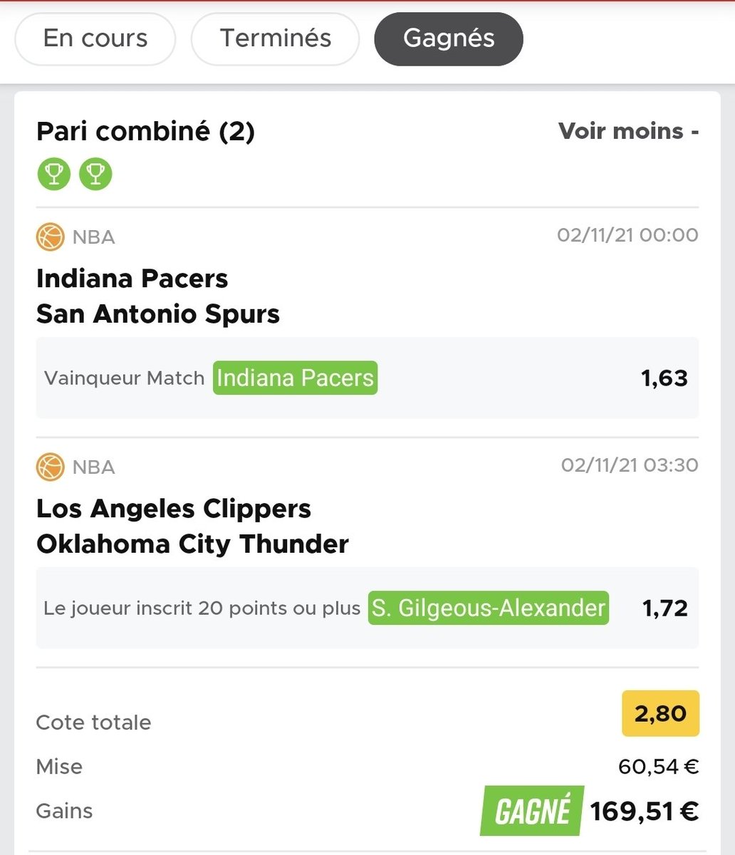 taurusbet's tweet photo. #Montante #RoadTo100

▪Étape 3⃣▪

🏀 Pacers OT x SGA 20 Points (2,80)✅

⏰ 00h10/03h30

💰 60,54€ ↗ 169,51€✅

Grosse victoire des Pacers hyper réaliste! Comme prévu SGA mets ses 20 petits points 😊!!

RT &amp; ❤ pour envoyer de la force! #TeamParieur https://t.co/PuI944pMkR