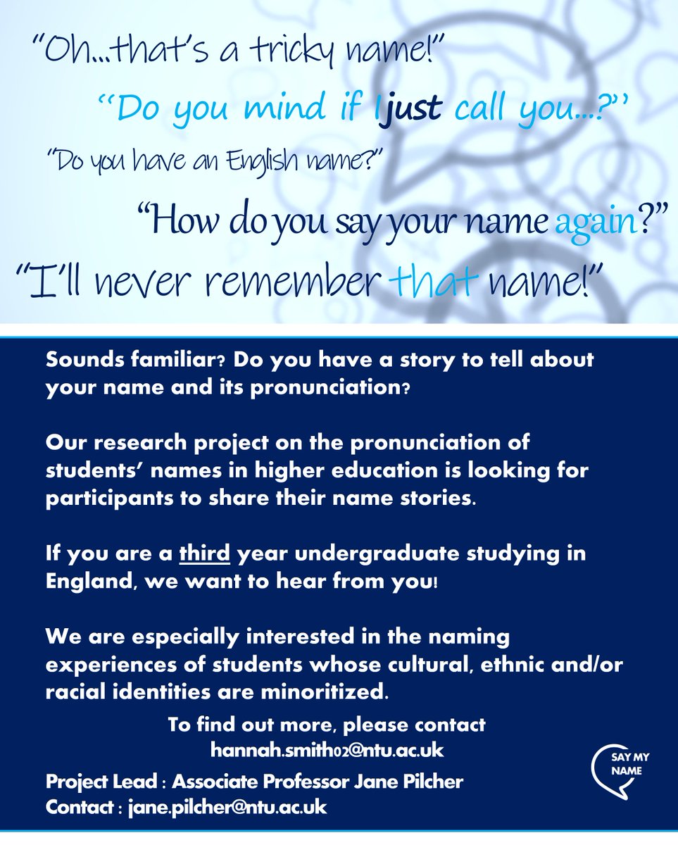 Please RT/share - we are still looking for 3rd year students to share their name stories with us - Students can follow this link to leave their contact details - forms.office.com/r/guvh3zE8yV Thank you!