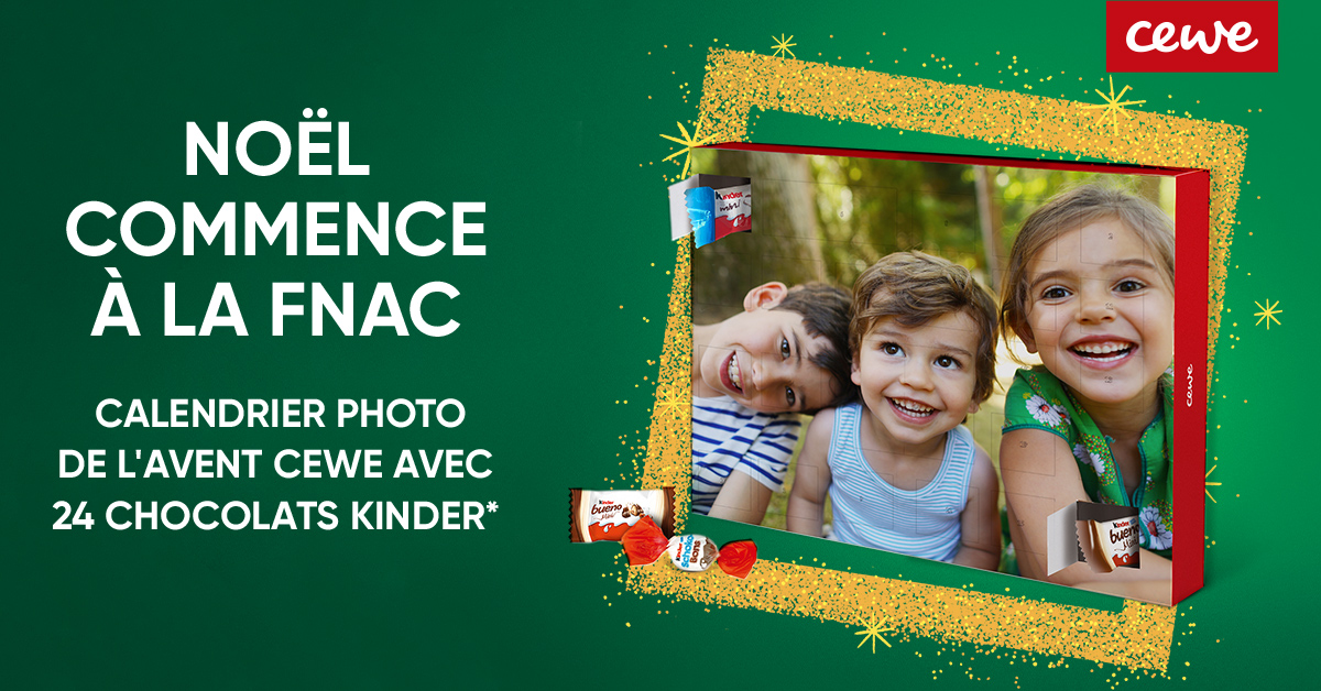 Fnac's tweet photo. JEU CONCOURS 📷 | Avec @CEWE_FR, on vous propose dès maintenant de tenter de gagner un calendrier de l'Avent CEWE avec 24 chocolats kinder*. 😋 Pour participer : RT + Follow @Fnac &amp; @CEWE_FR. Bonne chance 😁🍀 https://t.co/9BLHWelJ8F

Fin du jeu : 04/11 23H59 https://t.co/UjlIWOnXhs
