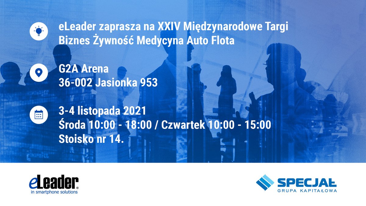 eLeaderMobile's tweet photo. To już jutro! 😊
 👉3 listopada rozpoczynają się Międzynarodowe Targi Biznes Żywność Medycyna Auto Flota w Centrum Wystawienniczo-Kongresowym w Jasionce.
📌Przyjdź i przetestuj eLeader Shelf Recognition AI oraz eLeader Mobile Visit.
🔥 #eLeader czeka na Państwa na stoisku nr. 14 https://t.co/6MwPZRvUG6