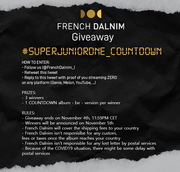 FrenchDalnim_'s tweet photo. SUPER JUNIOR D&amp;E GIVEAWAY
🌍 WORLDWIDE 🌏

🎁 3 winners!
🎁 3 albums to win!

✅ Follow us
✅ Retweet this tweet
✅ Reply to this tweet with proof of streaming ZERO on any platform

⚠️ Rules below

#SuperJuniorDnE #슈퍼주니어DnE #SuperJuniorDnE_COUNTDOWN #ZERO https://t.co/QDtFySqFUo