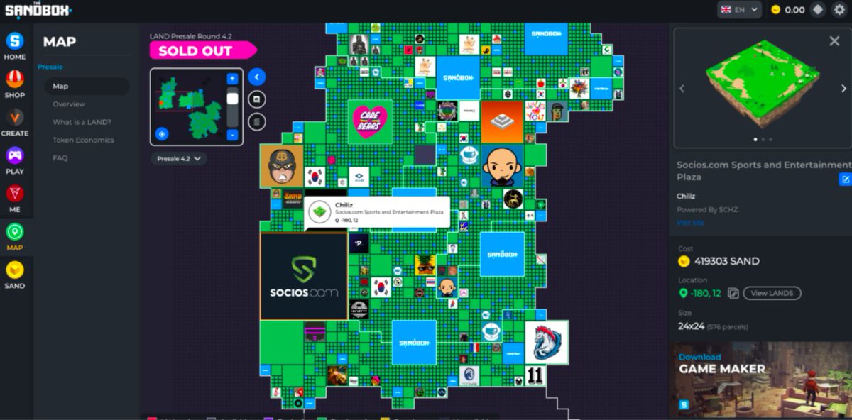 暗号資産チリーズ（$CHZ）
NFT系のSANDBOX $SANDがソフトバンク105億円の投資のニュースを受けて上がってる🚀

そしてSANDBOXのメタバース（仮想空間）内に多くの土地を持つSociosは孫さんより先見の明があったということか😆

そして$CHZも上がっている
SANDBOX内で何ができるのか調べてみるか🤔