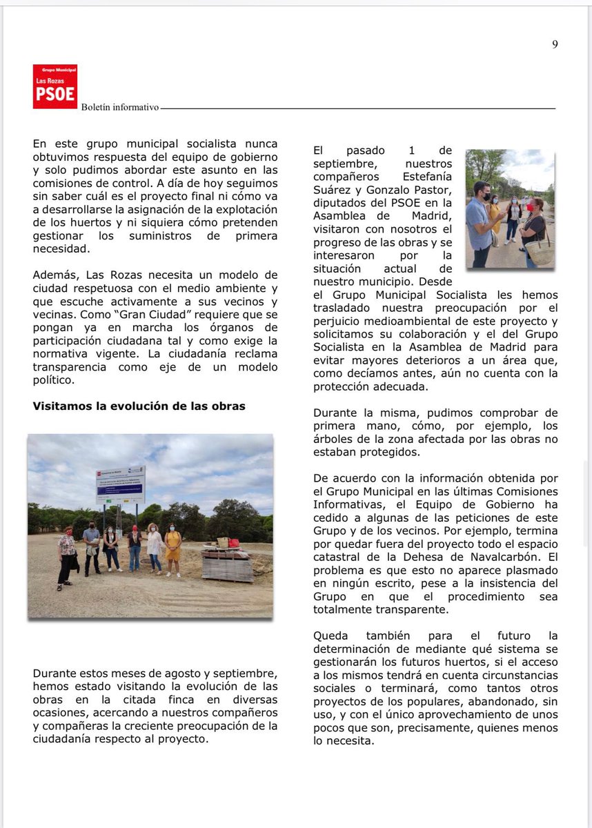 PSOE_LasRozasGM's tweet photo. Desde @PSOE_LasRozasGM hemos acompañado a los vecinos en sus reclamaciones relativas a las obras de La Talaverona

El PP ha planificado un dispendio enorme, en torno a 700k eur solo en su primera fase, para construir 70 pequeños huertos urbanos en macetones de plástico
#LasRozas https://t.co/VvQKL5sotL