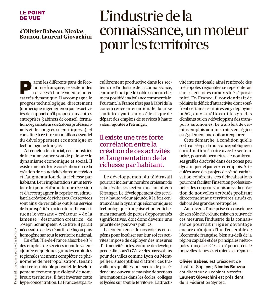 OlivierBabeau's tweet photo. “L’industrie de la connaissance, un moteur pour les #territoires” : notre tribune à lire dans @LesEchos 
@FSyntec @SopraSteria_fr @asteresinfo @OlivierBabeau @nbouzou @numeum_  @Syntec_Inge @fede_competence @UNIMEV_FR @ConseilSyntec @medef https://t.co/bJuJghr5H1