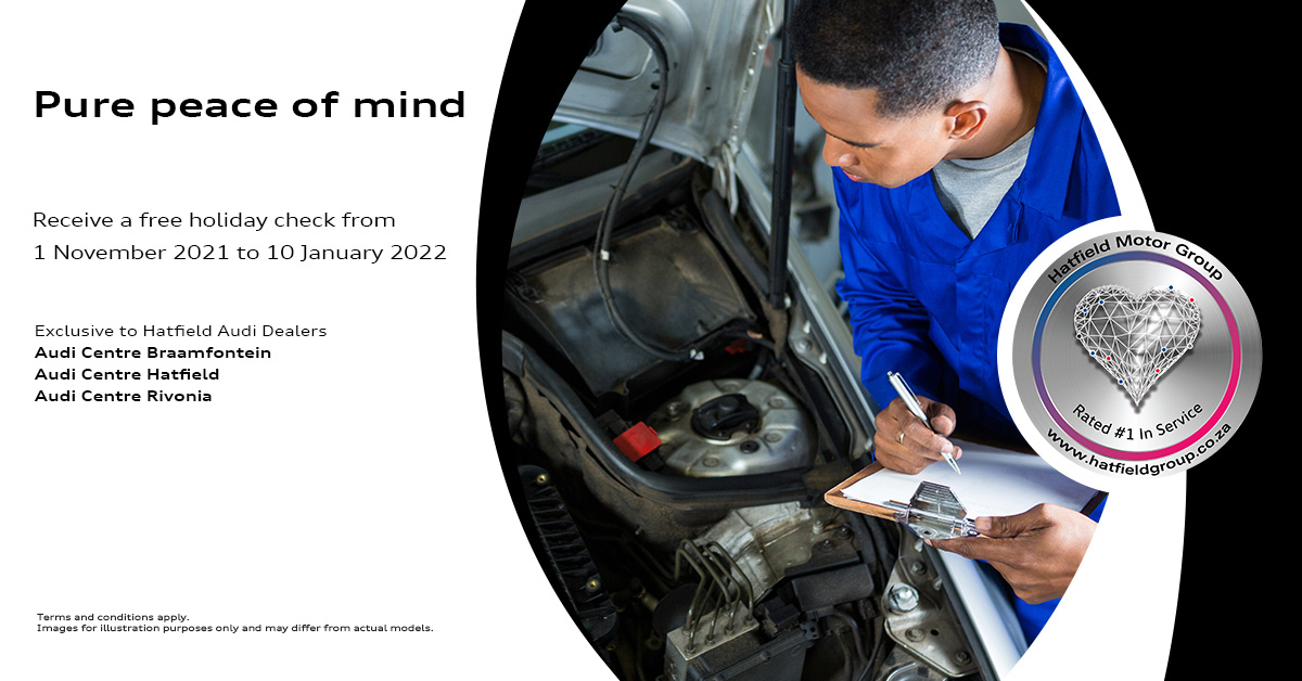 Hatfield_Group's tweet photo. PURE PEACE OF MIND
Receive a free holiday check from 1 November 2021 to 10 January 2022.
Exclusive to Hatfield Audi Dealers
π https://t.co/PJ6TuM5498
βοΈ Call us: 087 236 7590
π WhatsApp: 076 596 3882
#Rated1inService #Audi #AudiGenuineParts
Terms and conditions apply. https://t.co/t85f2ZKxJw