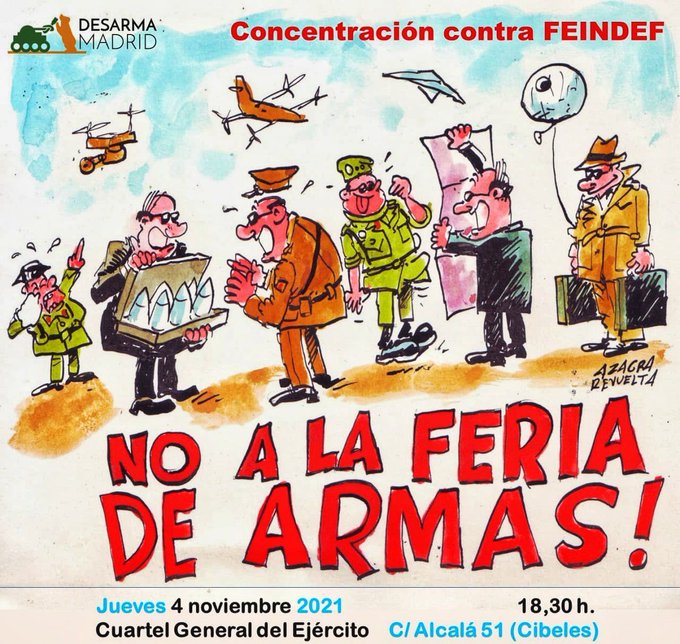 CentreDelas's tweet photo. Nos sumamos a las acciones de rechazo a la feria de armas FEINDEF y a la demanda de que se cancele el evento.

Súmate a la concentración que convoca @DesarmaMadrid este jueves 4 de noviembre a las 18:30h y firma el manifiesto aquí ✍️https://t.co/zVha26oXPY

#NOaFEINDEF https://t.co/RKNUBfW3c6