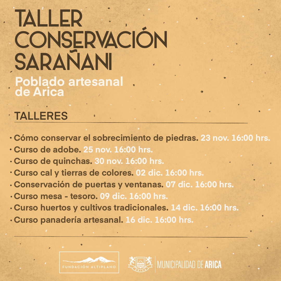 📝 #INSCRÍBETE | En los talleres de conservación en el Poblado Artesanal a cargo de #CulturaIMA y la Fundación Altiplano, a partir del 23 de noviembre.
Inscripciones ➡️  cutt.ly/3RLrngi