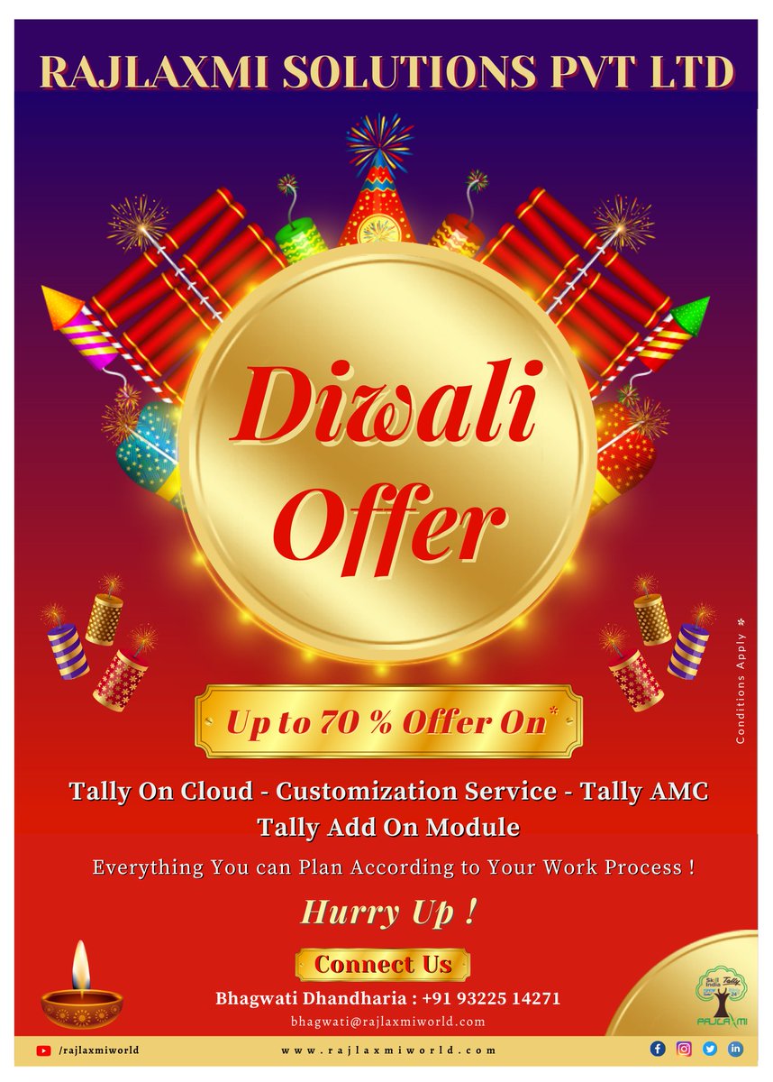 rajlaxmiworld's tweet photo. #diwalioffer #tallydiwalioffer #tallyprime #tally #tallyerp #diwalioffer #diwalioffers #diwalioffer💯 #diwalioffer2021 #diwalioffersale😍🎆
#tallypartner #tallysolutions #tallyoncloud #tallyamc
#amcservice #tallyservices #tallysupport
#tallyaddonmodule #tallysupportservices https://t.co/Vl3KPWyLpz