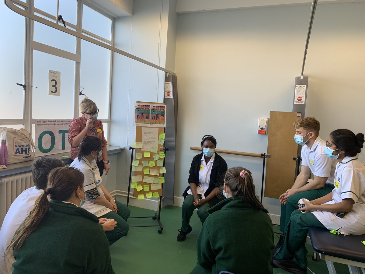NM_OTT's tweet photo. Great workshop this morning discussing health equity in an acute setting and how our profession is positioned at the forefront to tackle current challenges. Great ideas and themes generated for forward planning #OTweek2021 #OTforEquity @NorthMidNHS @theRCOT @ashila_bhutia https://t.co/uzZClk0Qp9