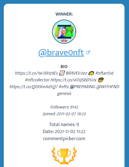 headfuxhen's tweet photo. And the winner is @brave0nft . Pick your poisons and send me numbers and your wallet! Congrats!

#NFTGiveaway 

https://t.co/w8GczuNK2l https://t.co/h2O5t2PNpJ