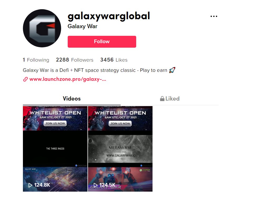 war12123's tweet photo. #GalaxyWar is now on @tiktok_us !

👉Go watch and give us some love 
https://t.co/pIWubIOGE0

#OKExChain #LZPad #IDO #whitelist #p2e #nft #metaverse https://t.co/VJhkfjaiSE