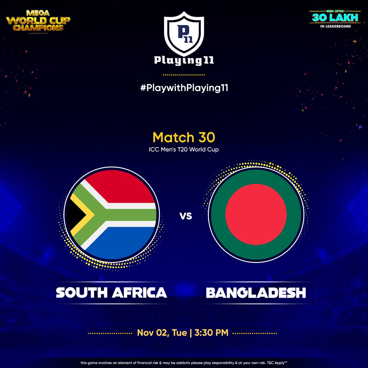 playing11app's tweet photo. Match 30 and @OfficialCSA will take on @BCBtigers in the ongoing @T20WorldCup. The proteas will look to keep their chances of making it to the semi-final alive by beating the Bangla tigers. Pick your playing11 and get amazing prizes. #Playwithplaying11 #savsban #T20WorldCup https://t.co/opi8Uyg9qd