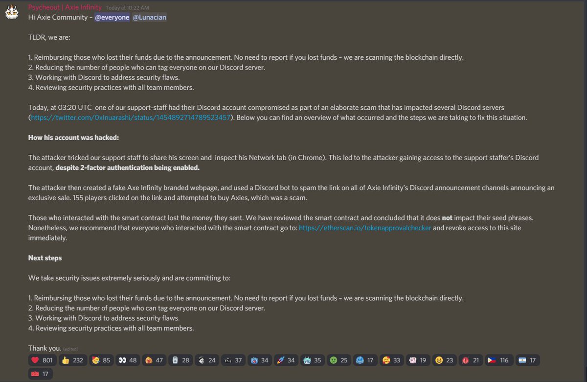 AxieInfinity's tweet image. We have released a statement regarding the fake @discord announcements this morning.

👇
