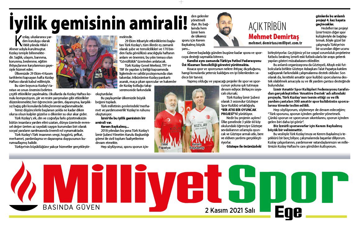 ayberkgokbak's tweet photo. #Milliyet #MilliyetEge #MilliyetEgeSpor #İyilik #Gemisinin #Amirali @Kizilay @izmirkizilay @KanverOrg @kizilaysanat @Mehmet__Dmrts https://t.co/nE9AvMoaRV