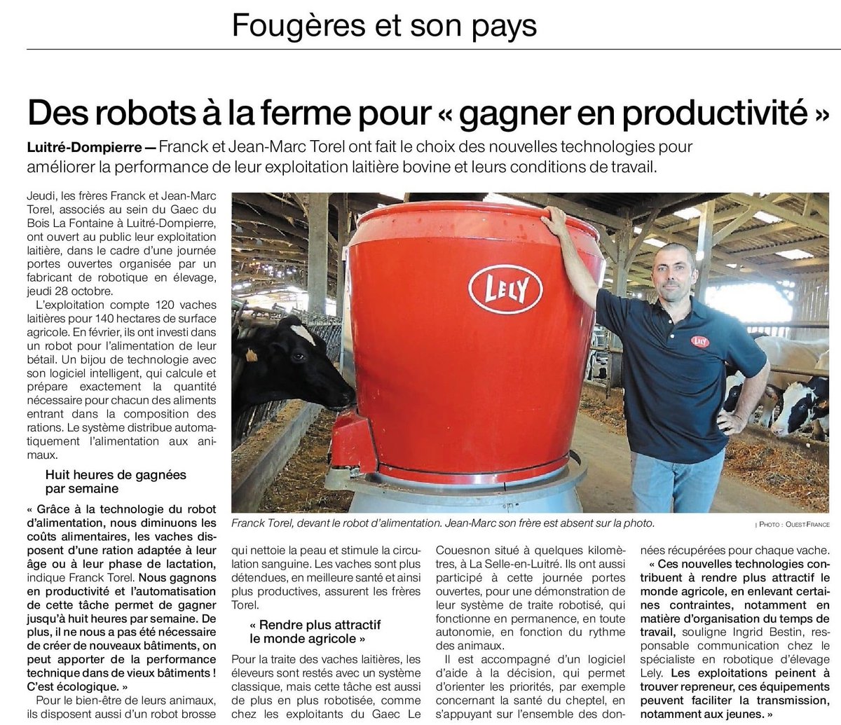 #brightfarming #lelyvector #lelyastronautA5 #lelyhorizon
Source : Article OF du 01/11/21 - Joël Fleury