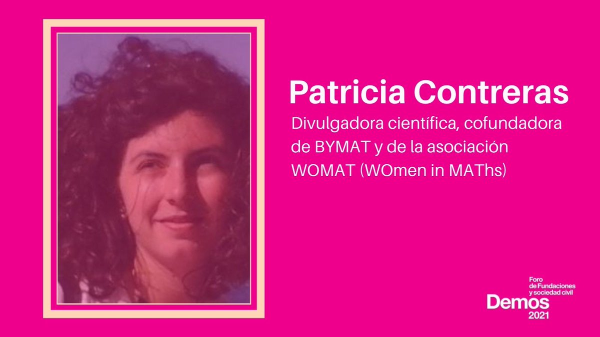foro_demos's tweet photo. 🔴 @_PatriciaCT en #Demos2021 🔴
Patricia Contreras, Divulgadora científica, cofundadora de #BYMAT y de la asociación #WOMAT debatirá sobre los retos de las fundaciones en la charla 'Damos respuesta a las necesidades sociales'.
https://t.co/Myzbst1Bix
#TiempoDeFilantropía https://t.co/MfhilhUJkD