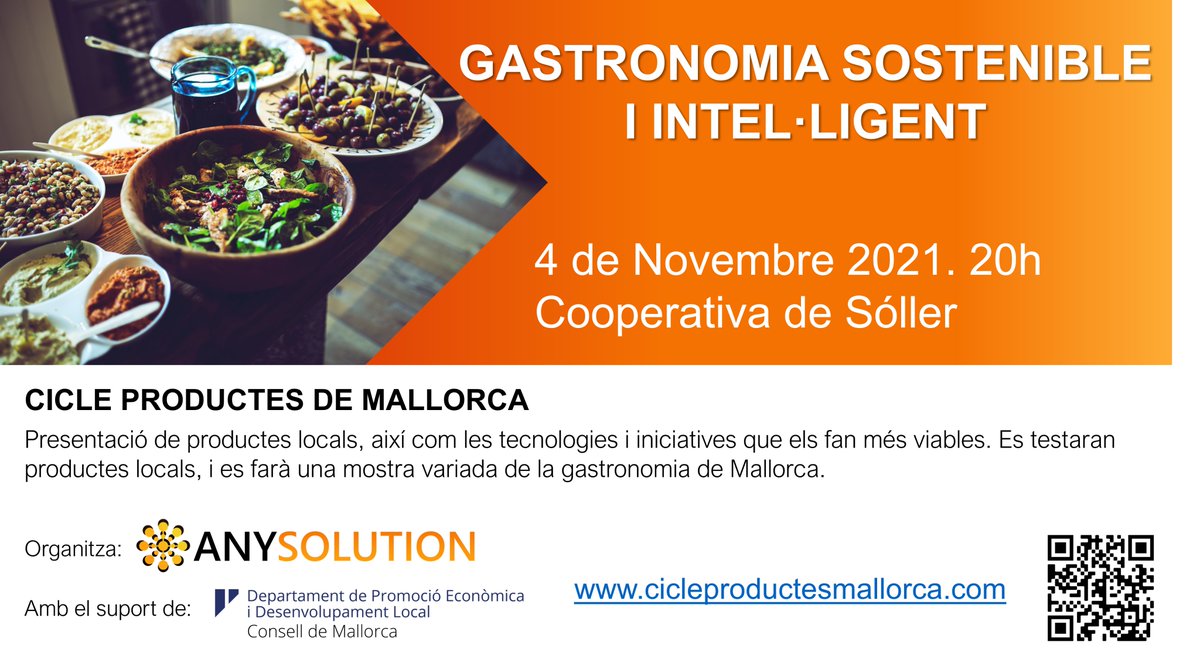 📢Vols donar a suport als #productesMallorca
🗓️ 4 Novembre - 20h.
En el marc CICLE PRODUCTES DE MALLORCA xerrarem de Gastronomia #Sostenible i Intel·ligent
Apunta't gratis i gaudeix d'una degustació de productes locals cicleproductesmallorca.com
@PEiDL_mallorca #suporteconomialocal