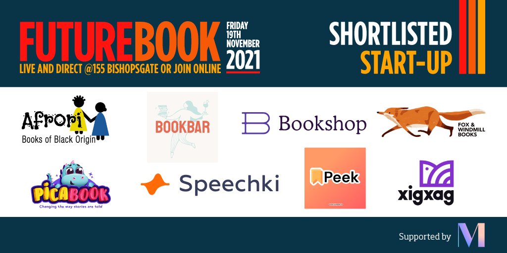 thebookseller's tweet photo. Shortlisted for #FutureBook21 Start-Up of the Year:
@xigxag5
#Picabook
@BookBarUK
@speechkibooks
@FoxandWindmill
@AfroriBooks
@peek_io 
@bookshop_org_UK https://t.co/pcfjuRDzRt