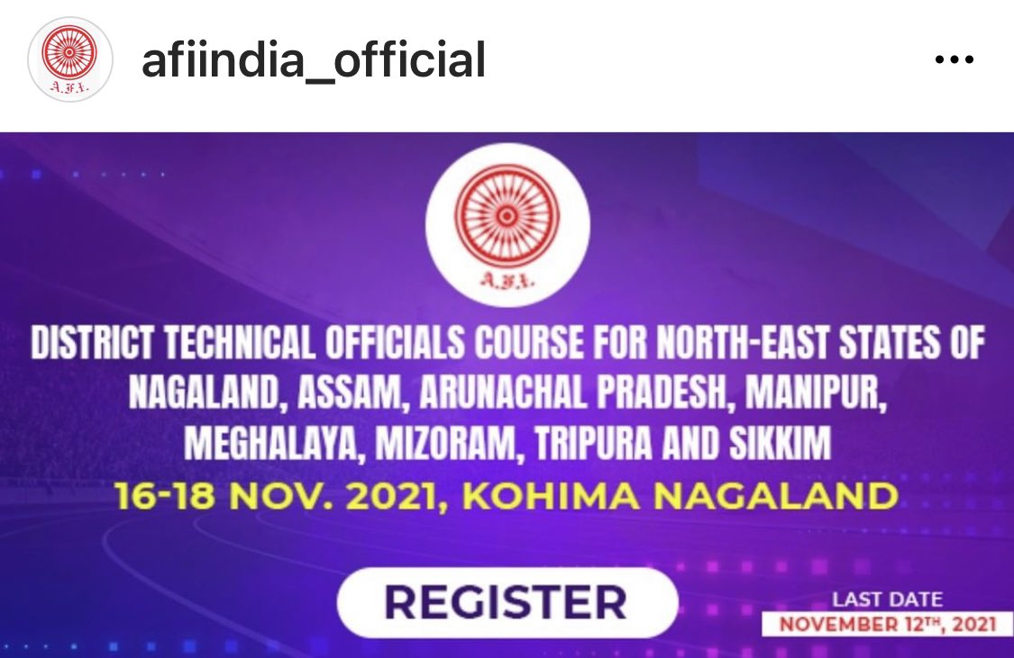 As committed by AthleticsFederationOfIndia to specially focus on NorthEast, we have begun the process of CapacityBuilding for TechnicalOfficials as the 1st phase of our developmental activities taking place in #Kohima, #Nagaland. 

<a href="/afiindia/">Athletics Federation of India</a> <a href="/Adille1/">Dr. Adille. J. Sumariwalla. OLY</a> <a href="/Neiphiu_Rio/">Neiphiu Rio</a> <a href="/WeAreTeamIndia/">Team India</a>