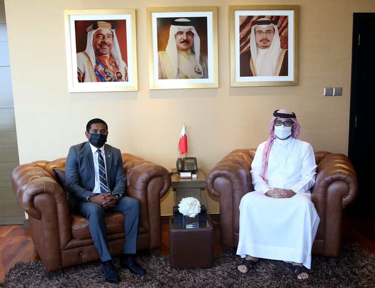 Had a good discussion with my counterpart H.E Aymen, Minister of Youth &amp; Sports of Bahrain. We discussed on how both countries could collaborate on youth exchanges &amp; in the development of sports, including 🏐,🤾‍♀️🏓 &amp;⚽. Thank you &amp; looking forward to welcoming H.E to Maldives.🇲🇻🇧🇭