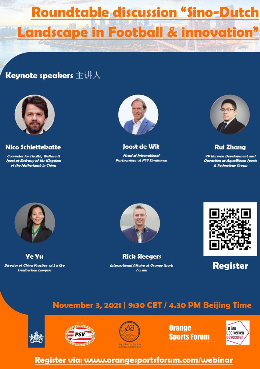 On Wednesday, November 3rd we organize the webinar "Sino-Dutch Landscape in Football &amp; Innovation"! 

You can register via: orangesportsforum.com/webinar/
