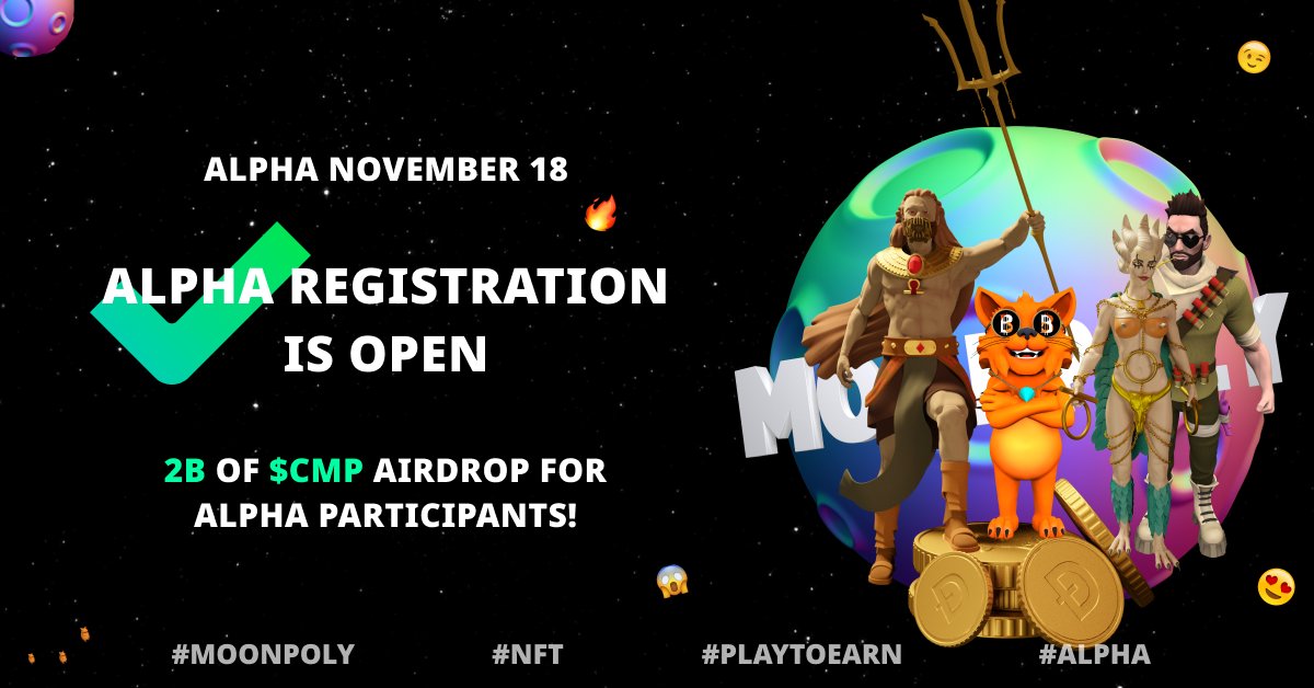 CryptoMoonPoly's tweet photo. Alpha version of Game is going to be LIVE on 18th of November!

NFT models are already available on a marketplace: https://t.co/Bcr2RhkdLd

Alpha test will be available for 100M+ Holders of $CMP and registration is LIVE at: https://t.co/xZT8BLc1Ba

#NFT #PlayToEarn  #Moonpoly https://t.co/MAfSy7P4ig