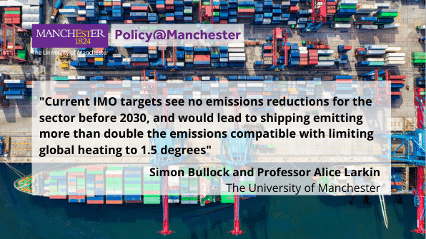 With #COP26 underway, check out our latest blog by researchers from @TyndallManc outlining new research by @AliceClimate @simonbullock @JamesClimate setting out what shipping needs to do to play its part in meeting the Paris climate goals. Read here: blog.policy.manchester.ac.uk/?p=13447&previ…