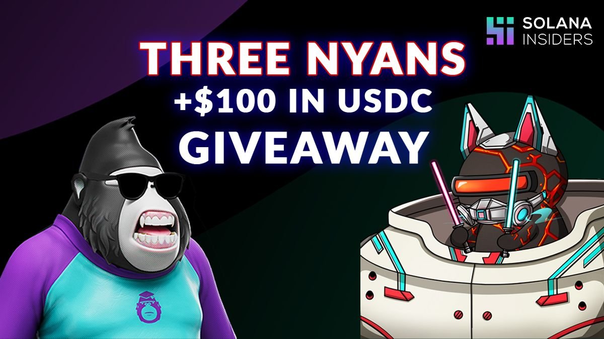 1/ We've partnered with <a href="/nyanheroes/">Nyan Heroes</a> to give away THREE Genesis Nyans + 100 USDC to each winner 😼

For your chance to win:

🐱 Follow <a href="/nyanheroes/">Nyan Heroes</a> and <a href="/SolanaInsiders/">Solana Insiders 🔬</a>

🐱 Like + RT + Tag 3 friends

🐱 Join discord.gg/nyanheroes &amp; t.me/solanainsiders