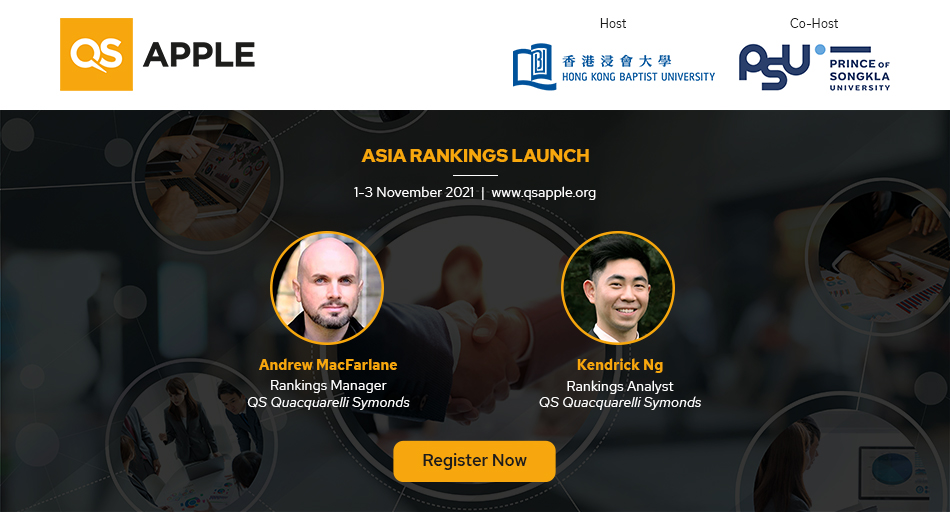 QSCorporate's tweet photo. QS Rankings Manager Andrew Macfarlane and Analyst Kendrick Ng will now reveal the results of the QS World University Rankings: Asia at #QSAPPLE. https://t.co/4QZic4qLWJ #QSWUR https://t.co/8A0IvsSuB2