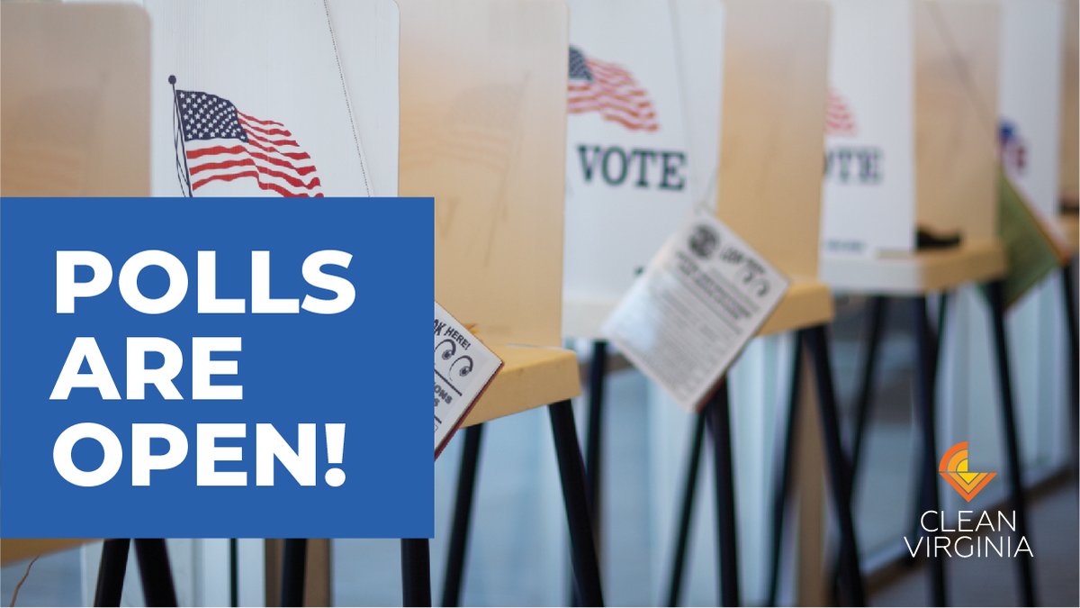 clean_virginia's tweet photo. It's time to #VoteVirginia! Polls are open from 6:00 a.m. to 7:00 p.m. today. Visit https://t.co/1tM6OjbZ9E to find where you can vote. https://t.co/BZZIVrtup4
