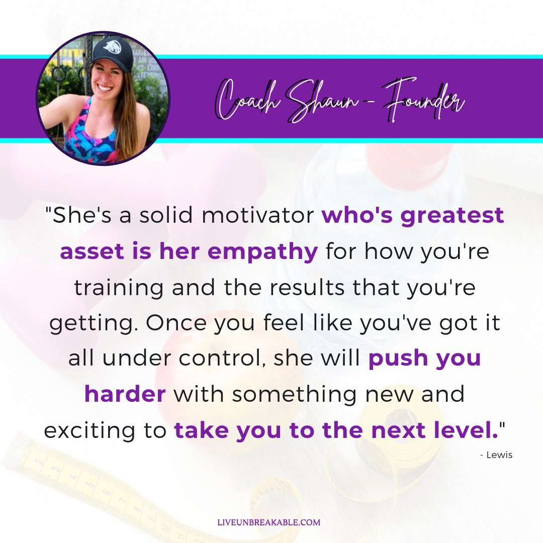 LiveUnbreakable's tweet photo. "She's a solid motivator who's greatest asset is her empathy for how you're training and the results that you're getting. Once you feel like you've got it all under control, she will push you harder with something new and exciting to take you to the next level."

#testimonialtue https://t.co/ewbW7MZine
