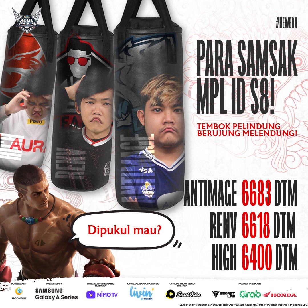 mplidofficial's tweet photo. Samsak MPL ID S8! ๐ฅ Kali ini akan ada para pemain yang berhasil memberikan badan mereka untuk melindungi rekan satu tim dengan menerima damage yang sangat besar!
#WeOwnThis #NewEra #MLBB #MobileLegends #MLBBEsports #MobileEsports #MPLIDS8 #MPLID #AWESOMELIVE #AwesomeGaming https://t.co/WMSAP2O0nL