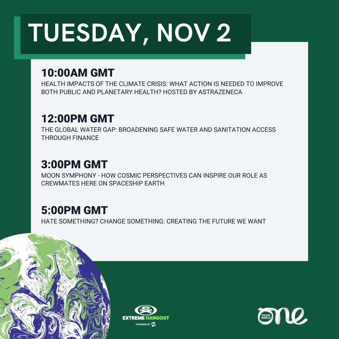 OneYoungWorld's tweet photo. OYW at #COP26 
Watch live on Facebook and YouTube✨

FB:https://t.co/dT0rlOgoXN
YouTube:https://t.co/N6MjCbJmaN

@AstraZeneca, @Water , @Deloitte https://t.co/TAx06CBZUe