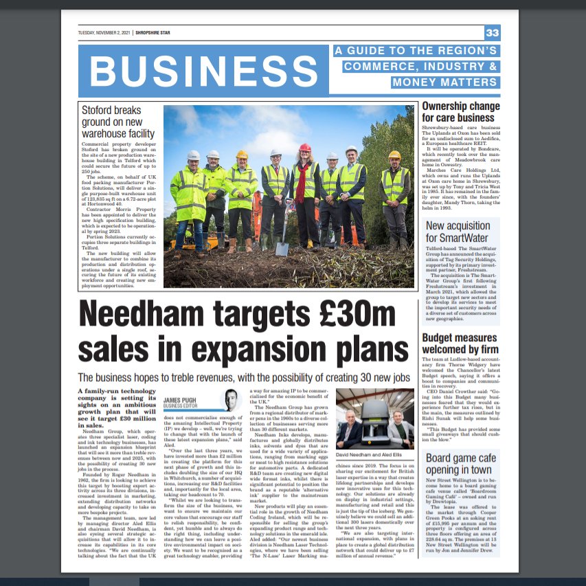 JamesP_24's tweet photo. Four pages of business and farming in today's @ShropshireStar. Includes news on @NeedhamGroup, @SmartWaterGrp_, @stofordltd, @UplandsOxon, @FBCManbyBowdler and @RogerParry https://t.co/VrhKKxtr9w