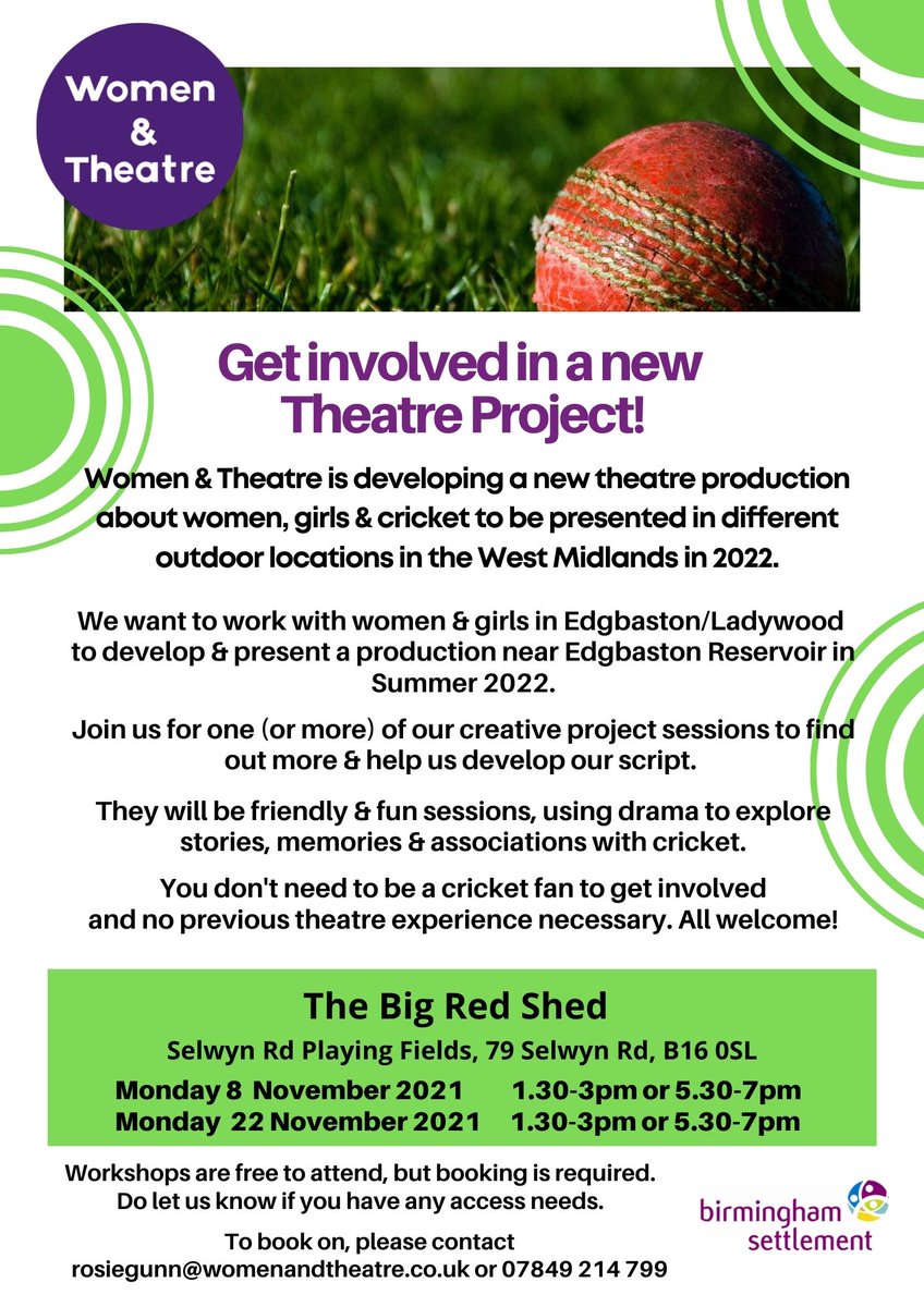 EdgbastonArts's tweet photo. If you are into drama, cricket, or just want to try something new, why not join one of the project sessions at The Big Red Shed, B16 OSL this November – details below or contact rosiegunn@womenandtheatre.co.uk for info. https://t.co/eEkk2qBjzV