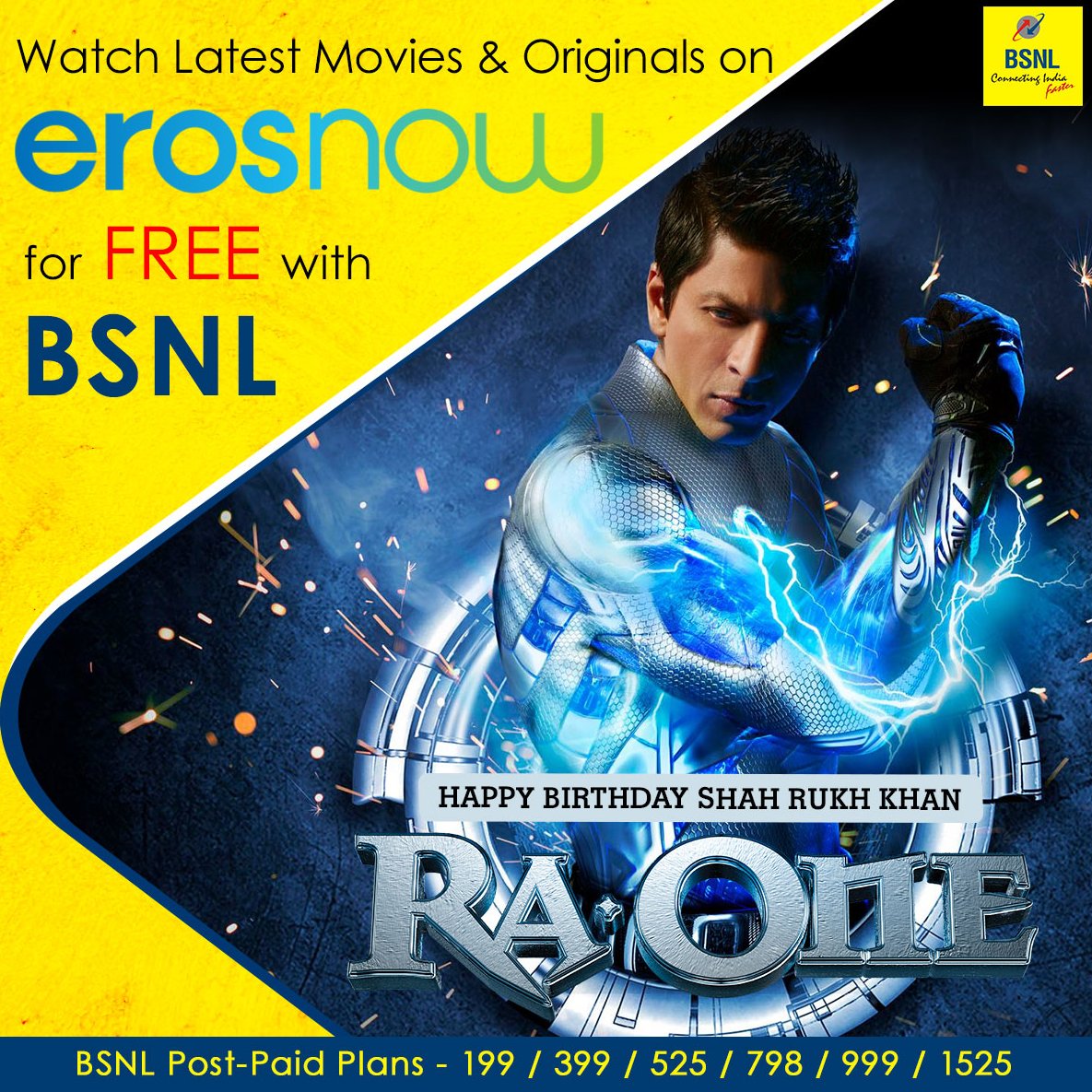 BSNL_RJ's tweet photo. Watch latest movies &amp; Originals on @ErosNow
for free with #BSNL selected #Pre_Paid and #Post_Paid mobile plans. 
For New Sim click on https://t.co/cFLLYehjgO
For Online Recharge https://t.co/3nvNj8KshP
Pay your mobile bills: https://t.co/lkkOWCGhj6
Happy Birthday #ShahRukhKhan https://t.co/h0OEECTeWz