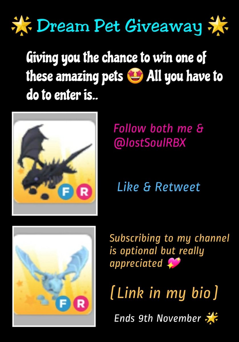 legendarylizzy's tweet image. Me &amp;amp; @LostSoulRBX have decided to try make someone's dream come true.. We both know how hard these pets are to get so we decided to try help a couple of you out.. Details on how to enter below.. Good Luck 💖