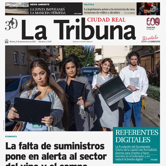 gitanos_org's tweet photo. Muchas gracias al periódico "La Tribuna de Ciudad Real" por dedicar la foto destacada de su portada de hoy a los jóvenes "referentes digitales" de @gitanos_org en esta localidad manchega.
El artículo online puede leerse aquí: https://t.co/kV1f3Jom5O
@gitanos_org_CLM @LaTribunaCR https://t.co/H7q4sNsa14