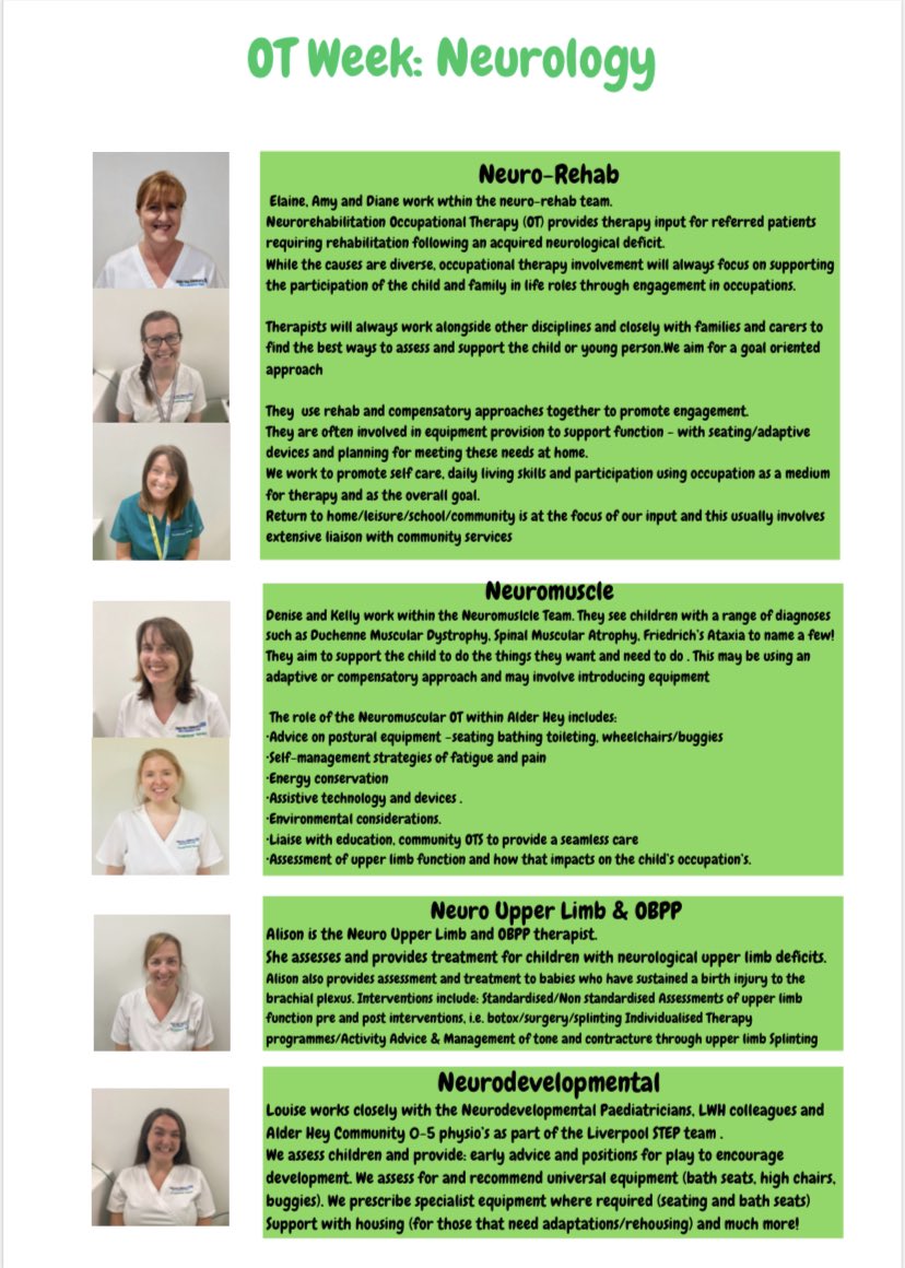 Meet Louise:
Louise is the Neurodevelopmental OT. She works closely with <a href="/AlderHeyPhysioC/">Alder Hey Physio & OT (Community)</a> as part of the STEP team 🧩
She works with Liverpool children aged 0-2 in the community &amp; Alder Hey. She provides early advice &amp; positions for play to encourage  development 🧠 #OTweek2021