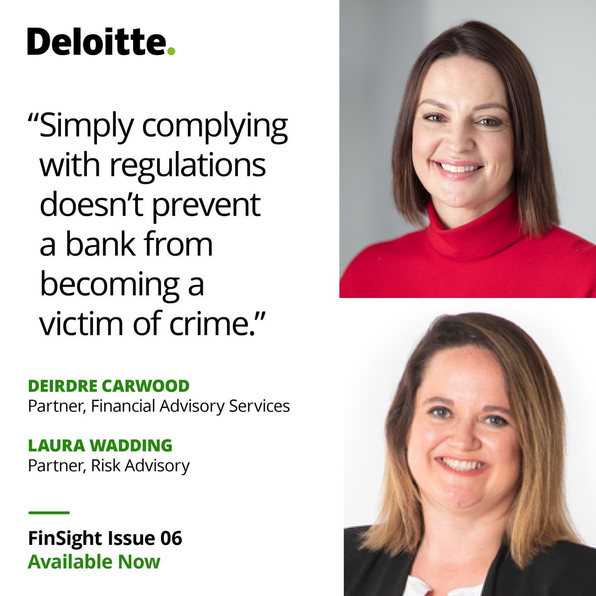 DeloitteIreland's tweet photo. Industry leaders must collaborate better to be effective in the fight against #IllicitFinance. In our latest edition of #Finsight, @CarwoodDeirdre, Partner, and, @LauraWadding, Partner, give insight on combating illicit finance. Read the full article here: https://t.co/qV9jjDDzId https://t.co/ukfox3cT0E