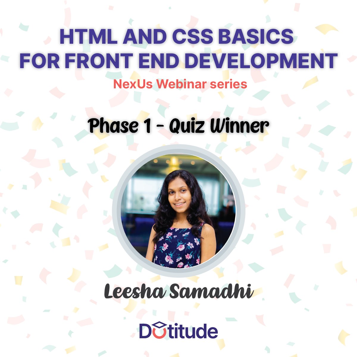 99x_io's tweet photo. Congratulations to Leesha Samadhi on winning the #Dotitude 'HTML and CSS basics for front end development' session quiz! https://t.co/SHfpNAYpkH