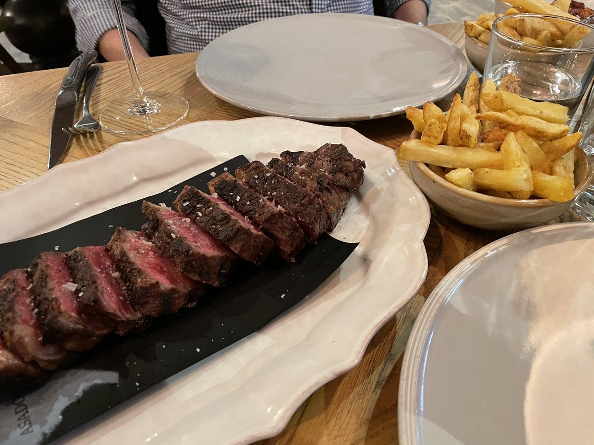 Finally made it to <a href="/Asador44/">Asador 44</a> - really good food and a lovely atmosphere. Impressed with my 11 yr old trying cured bass, he’s braver than me. I opted for the shared steak plate with Rioja sauce which was delicious 😋 #cardiff #delicious