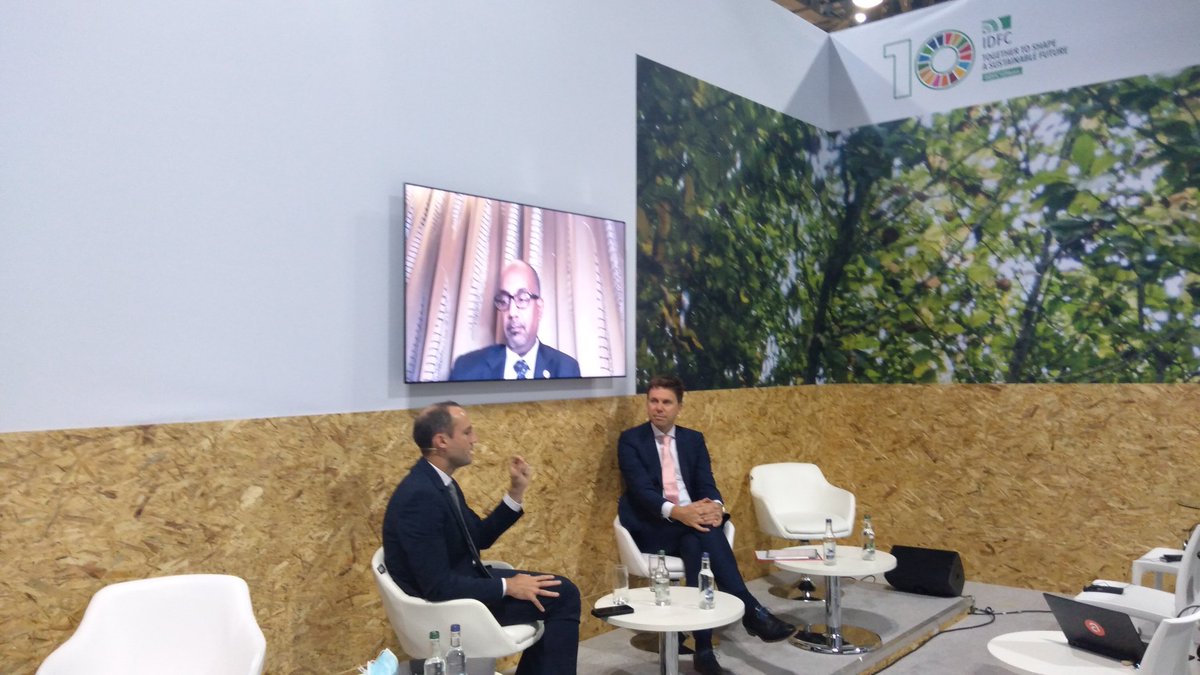 IDFC_Network's tweet photo. Now happening @COP26 on @IDFC_Network Pavilion #TDB CEO #AdmassuTadesse, #BarbaraSchnell from @KfW_int &amp; @BastienBedossa from @AFD_en exchange their views on #Innovative Instruments for #GreenFinancing. Follow the session online at https://t.co/dACUOsJKnv https://t.co/62bmKlcaEU