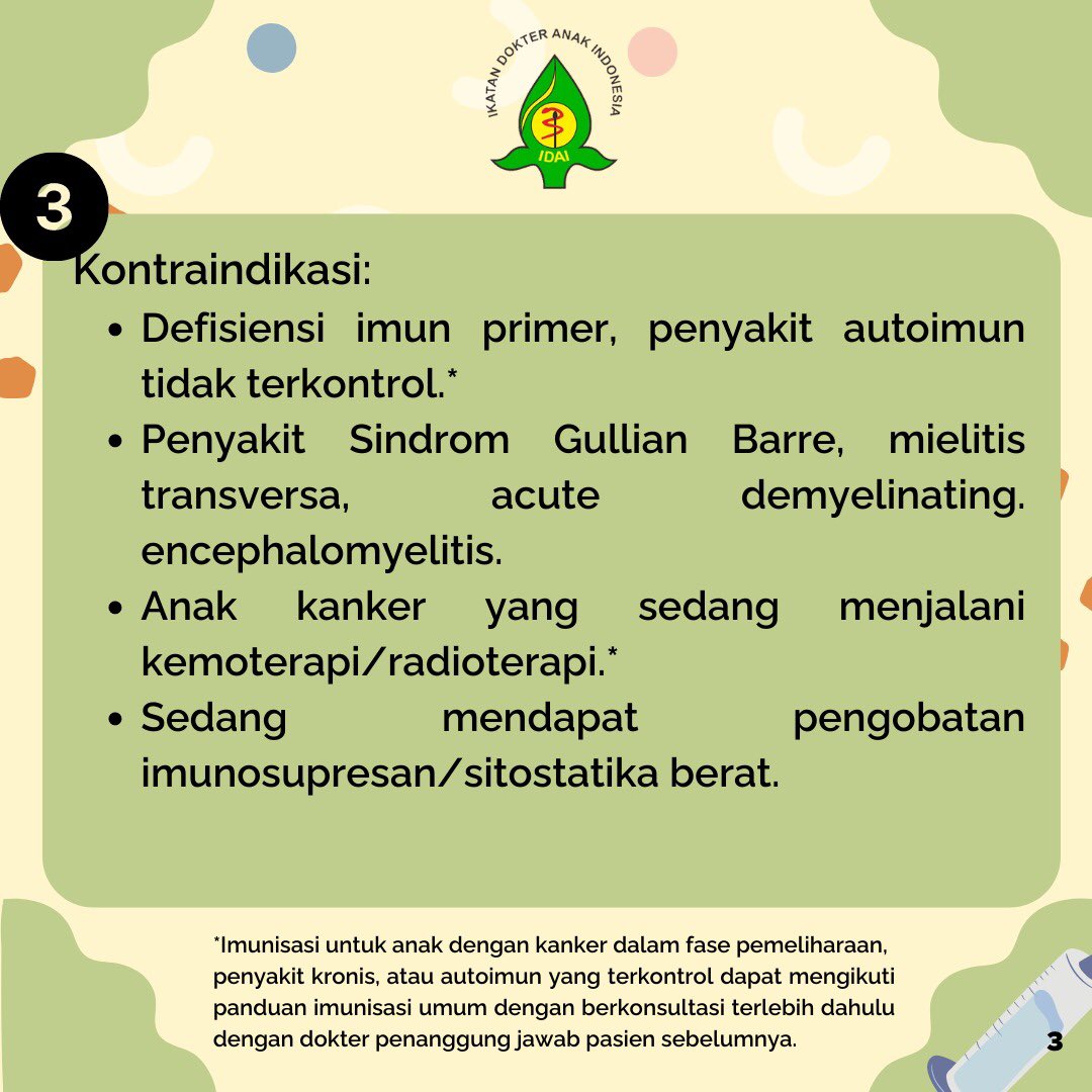 idai_tweets's tweet photo. Berikut rekomendasi dari Ikatan Dokter Anak Indonesia mengenai pemberian vaksin COVID-19 (Coronavac) pada anak usia 6 tahun ke atas (pemutakhiran 2 November 2021). Baca naskah lengkap melalui tautan berikut:

https://t.co/gLACr4Nox8

#COVID19
#RekomendasiIDAI
#VaksinCOVID19Anak https://t.co/nymHaFbioM